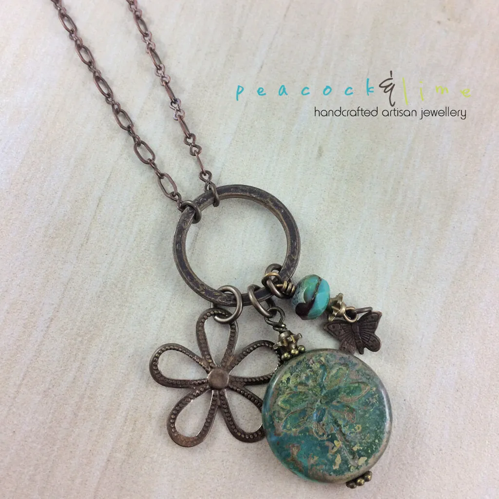 dragonfly garden // czech glass pendant charm necklace