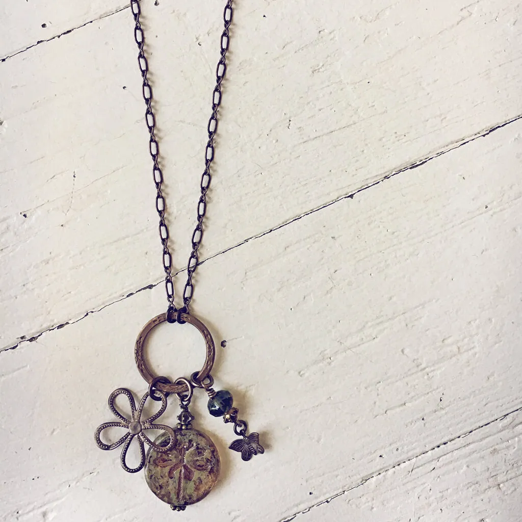 dragonfly garden // czech glass pendant charm necklace