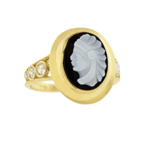 Edwardian 18kt Sardonyx   Diamond Native American Cameo Ring