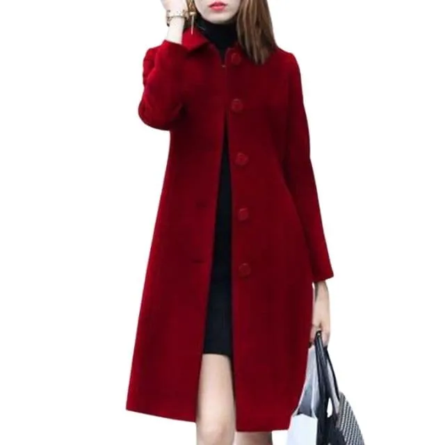 ELVP Women's Fine Fashion Elegant Navy Blue Luxury Style Wool Coat Jacket