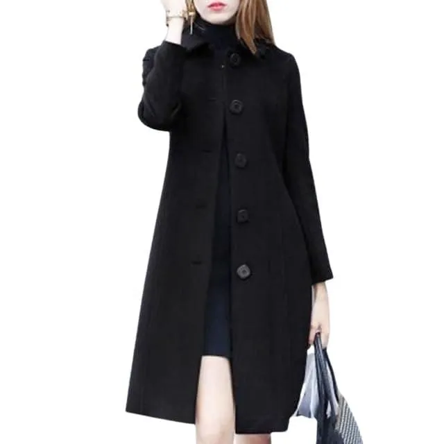 ELVP Women's Fine Fashion Elegant Navy Blue Luxury Style Wool Coat Jacket