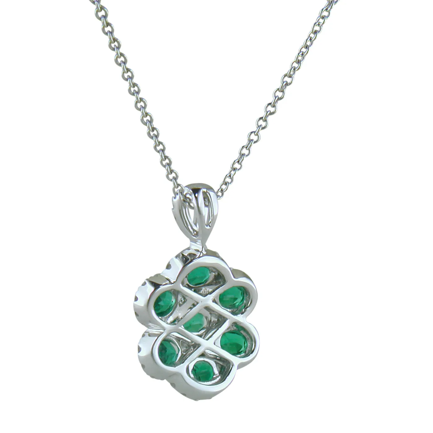 Emerald & Diamond Criss Cross Pendant Necklace 18K White Gold