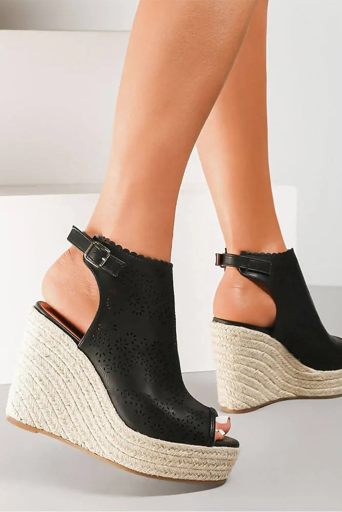 Espadrille Hole Pattern Wedge Sandal