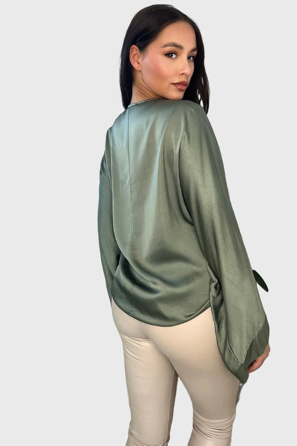 Front Tie Up Satin Blouse