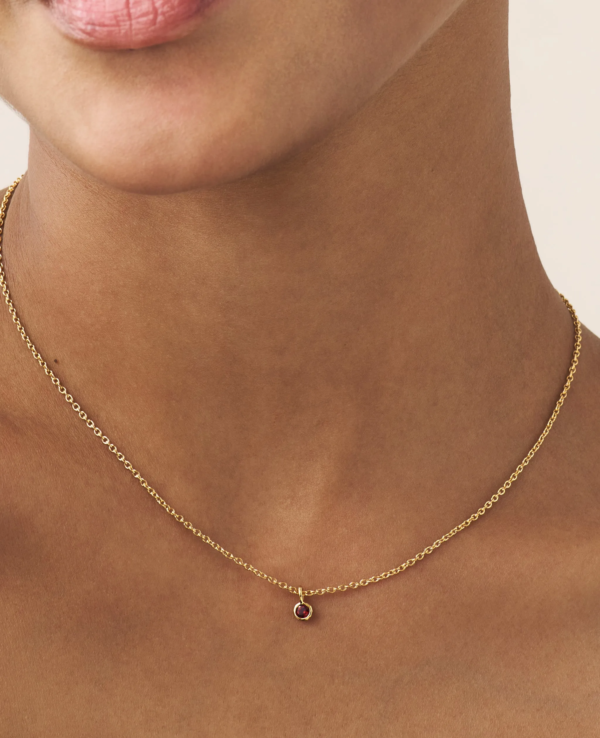 Garnet Droplet Necklace Gold