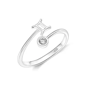 Gemini Ring Sterling Silver Adjustable Zodiac Sign Ring