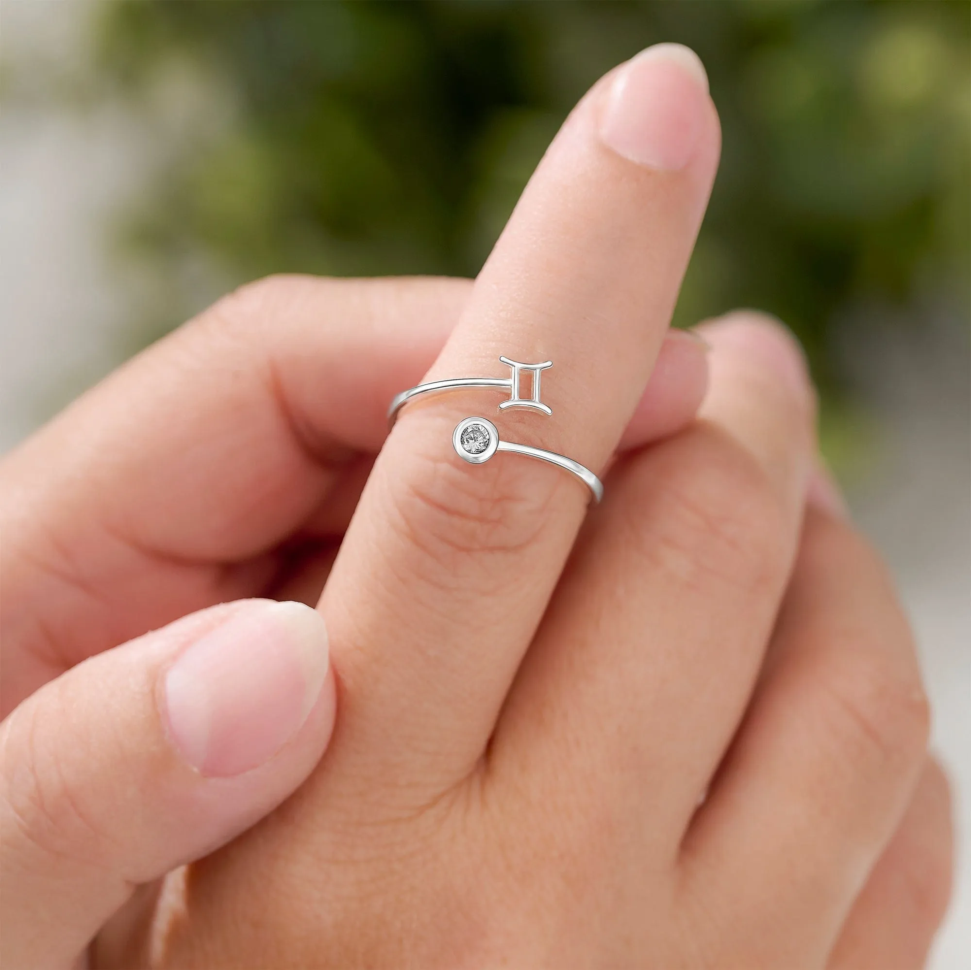 Gemini Ring Sterling Silver Adjustable Zodiac Sign Ring