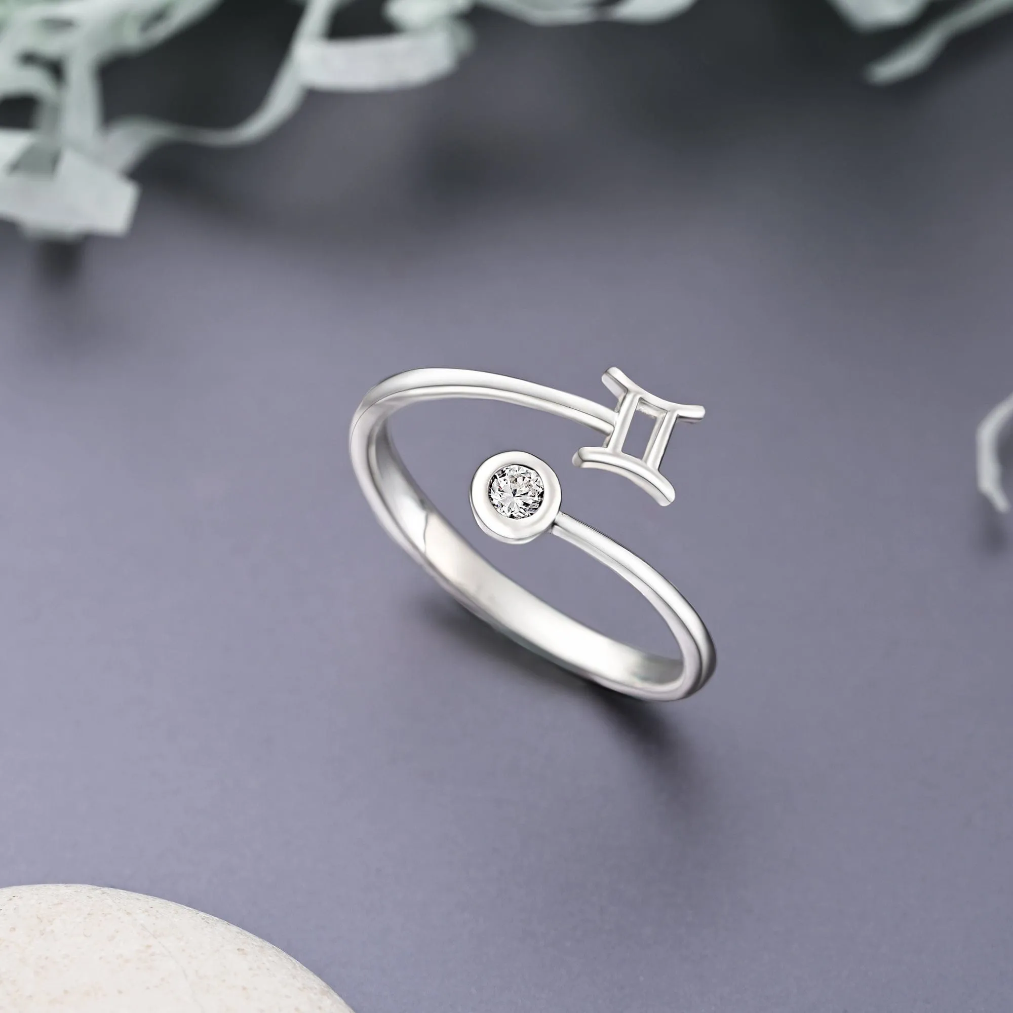 Gemini Ring Sterling Silver Adjustable Zodiac Sign Ring