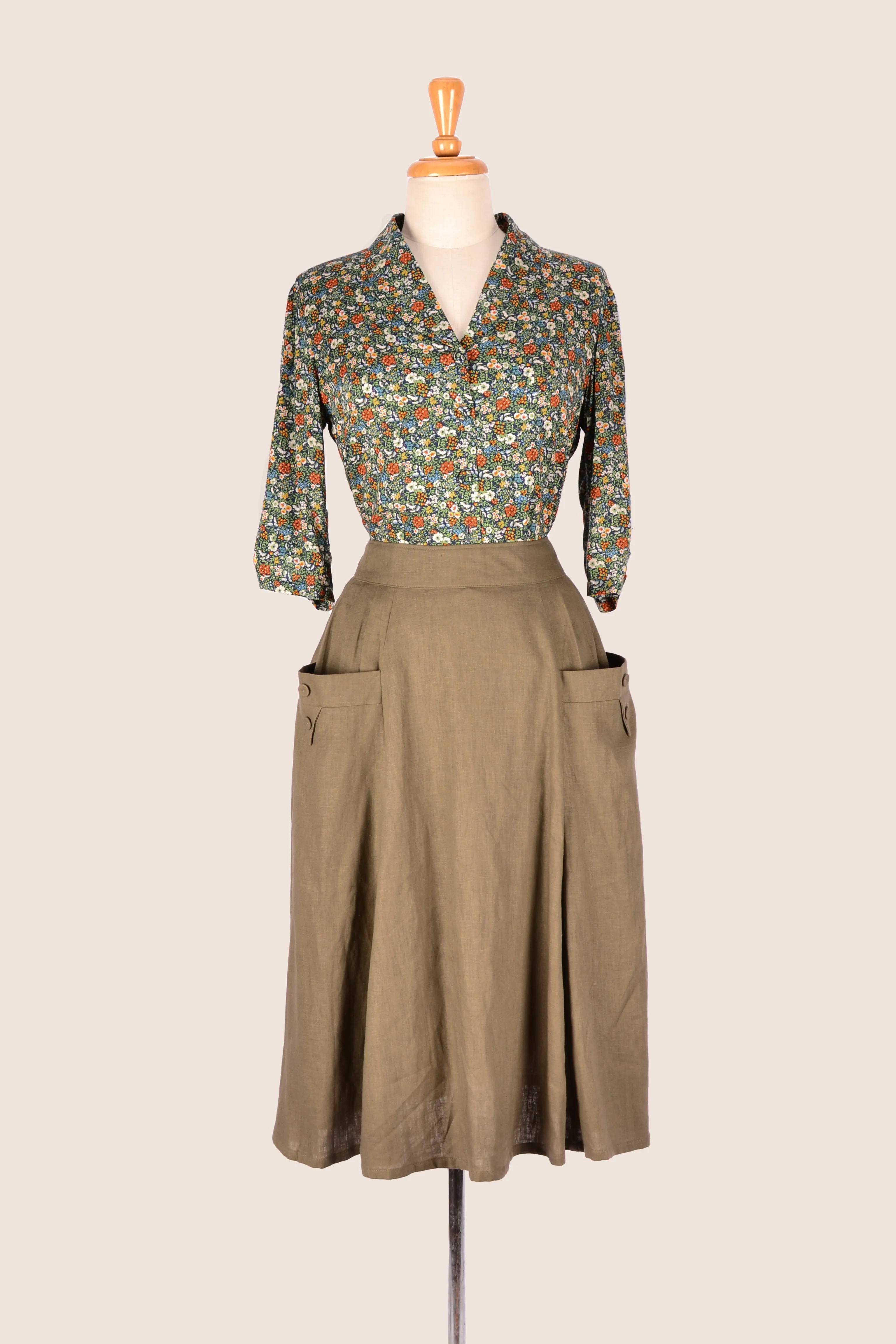 Gigi Olive Linen Skirt