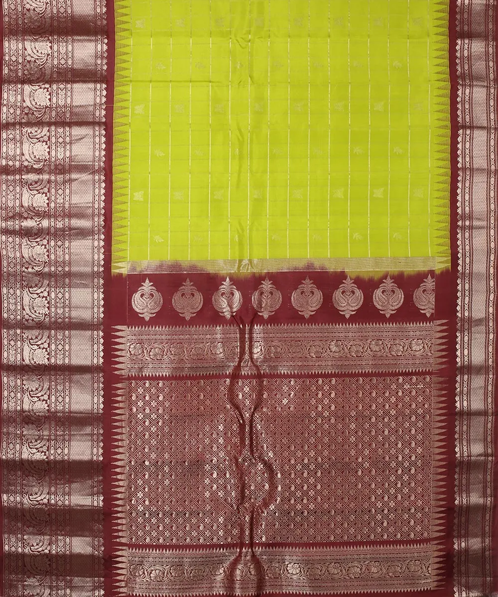 Green brown handwoven gadwal silk saree