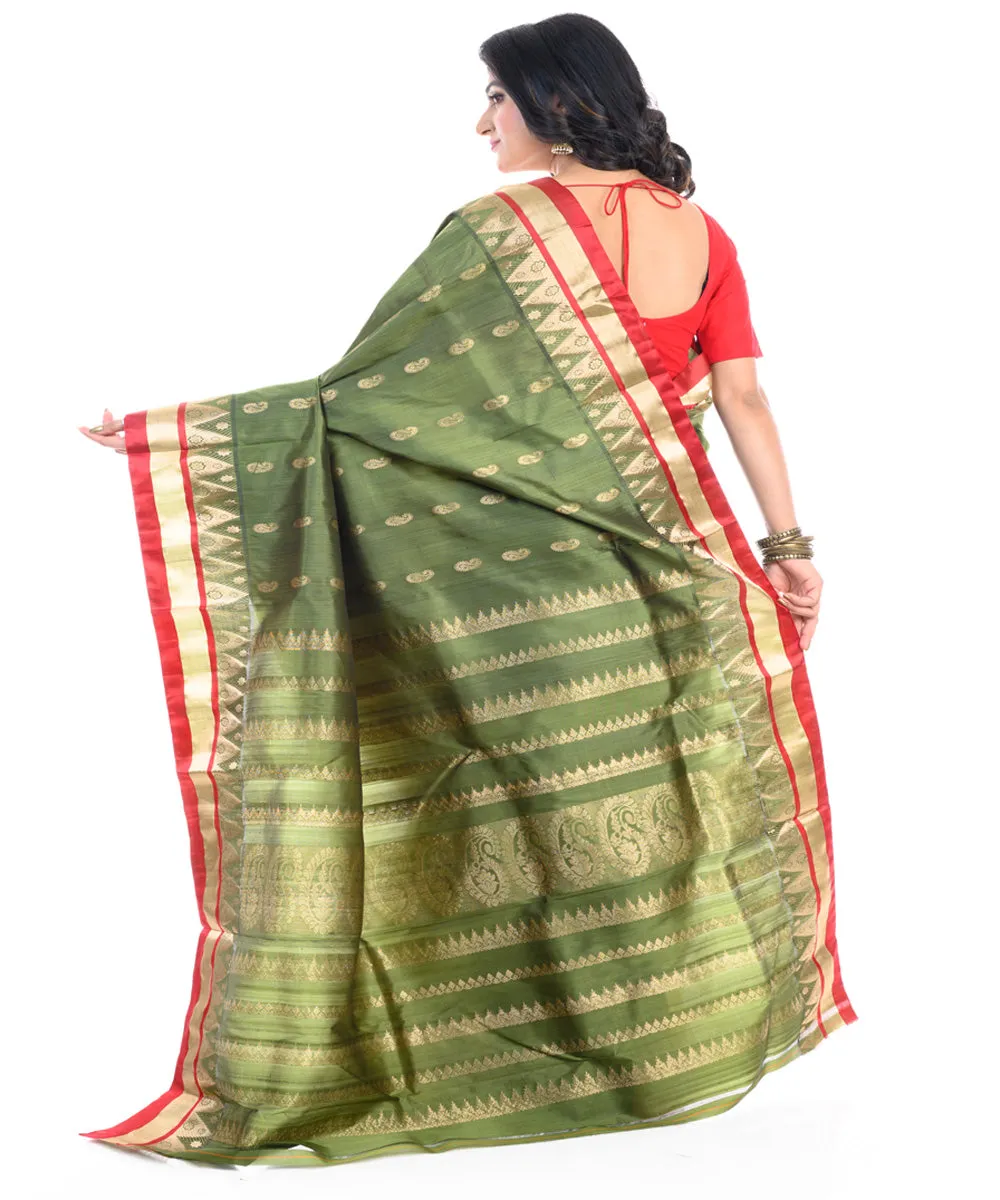 Green handwoven silk garad saree