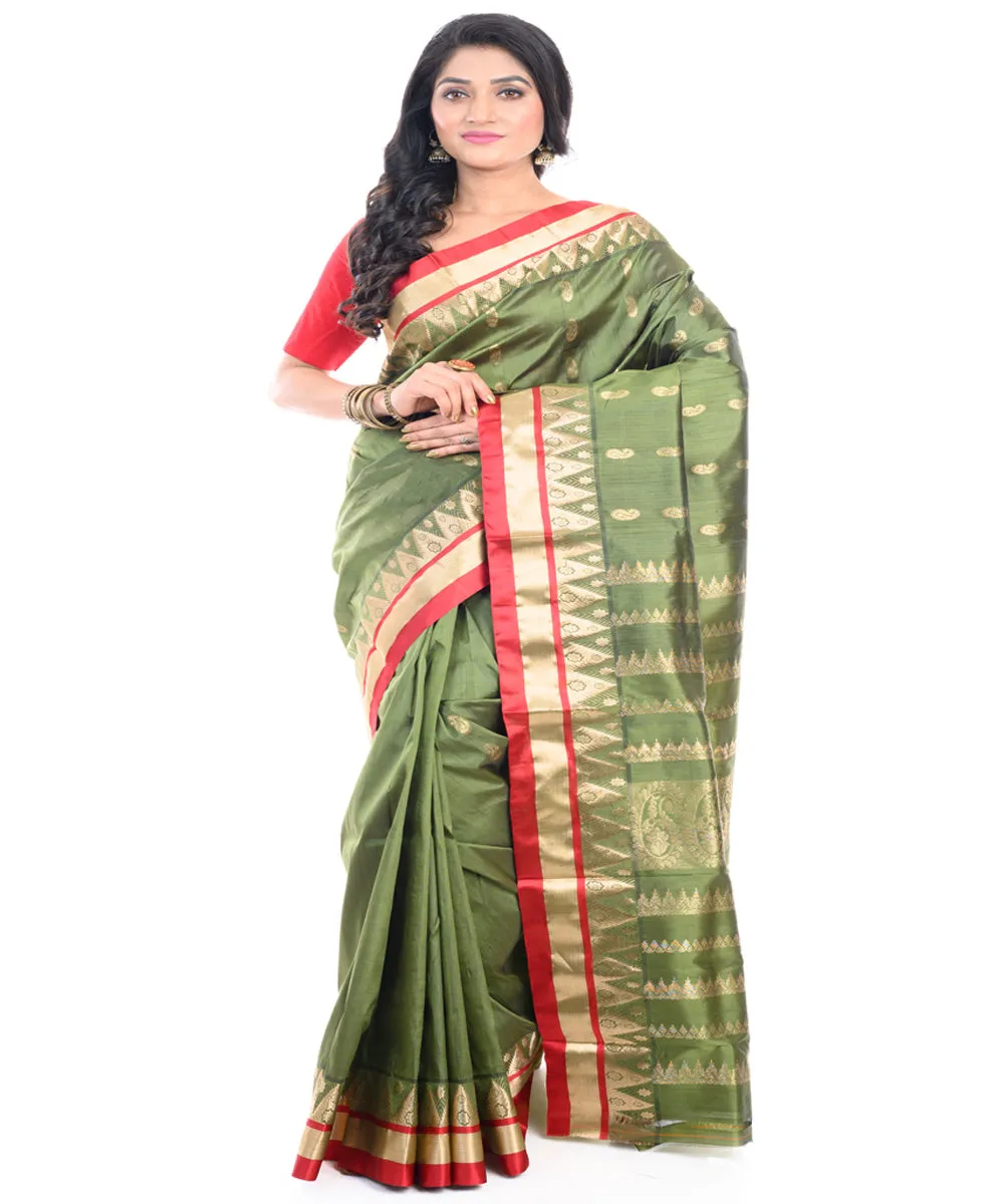 Green handwoven silk garad saree