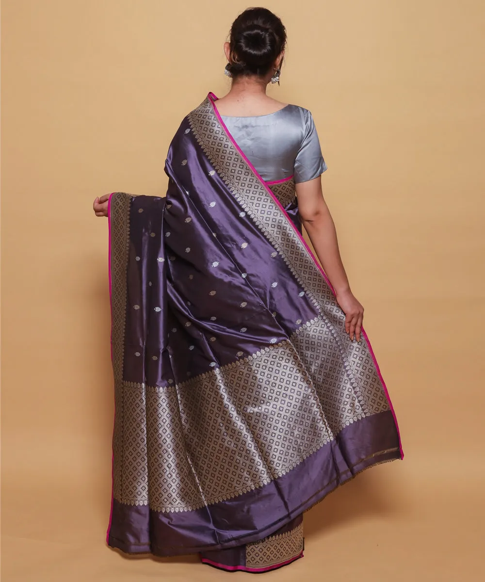 Grey pink silk handwoven banarasi saree