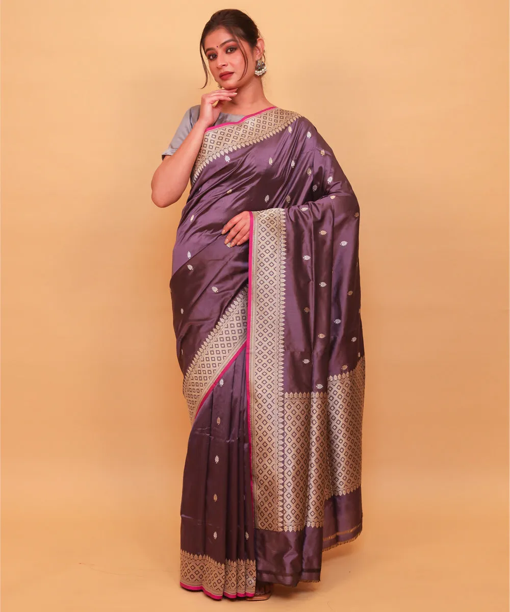 Grey pink silk handwoven banarasi saree