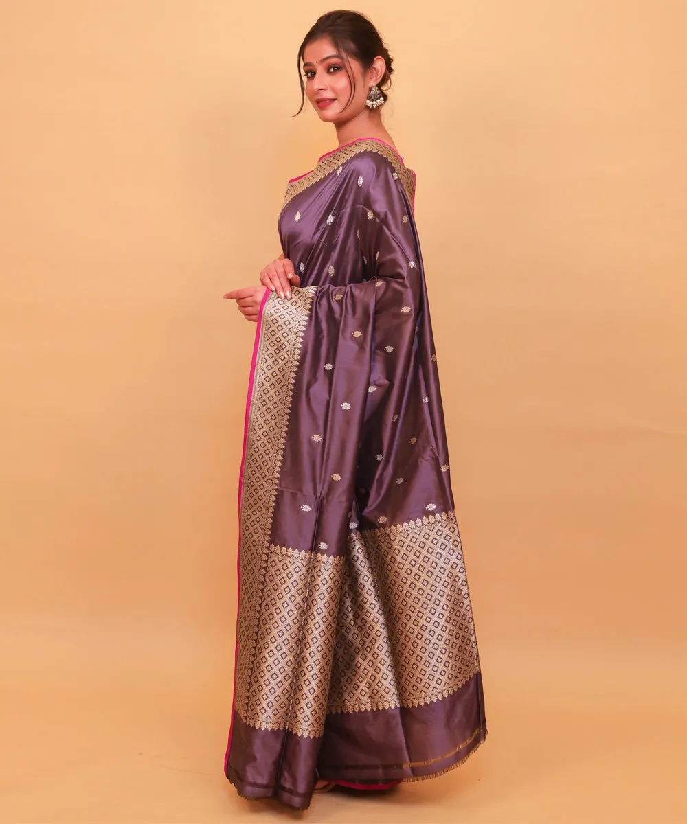 Grey pink silk handwoven banarasi saree