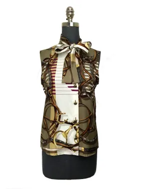 Gucci Iconic Equestrian Printed Silk Sleeveless Blouse Size M NWT