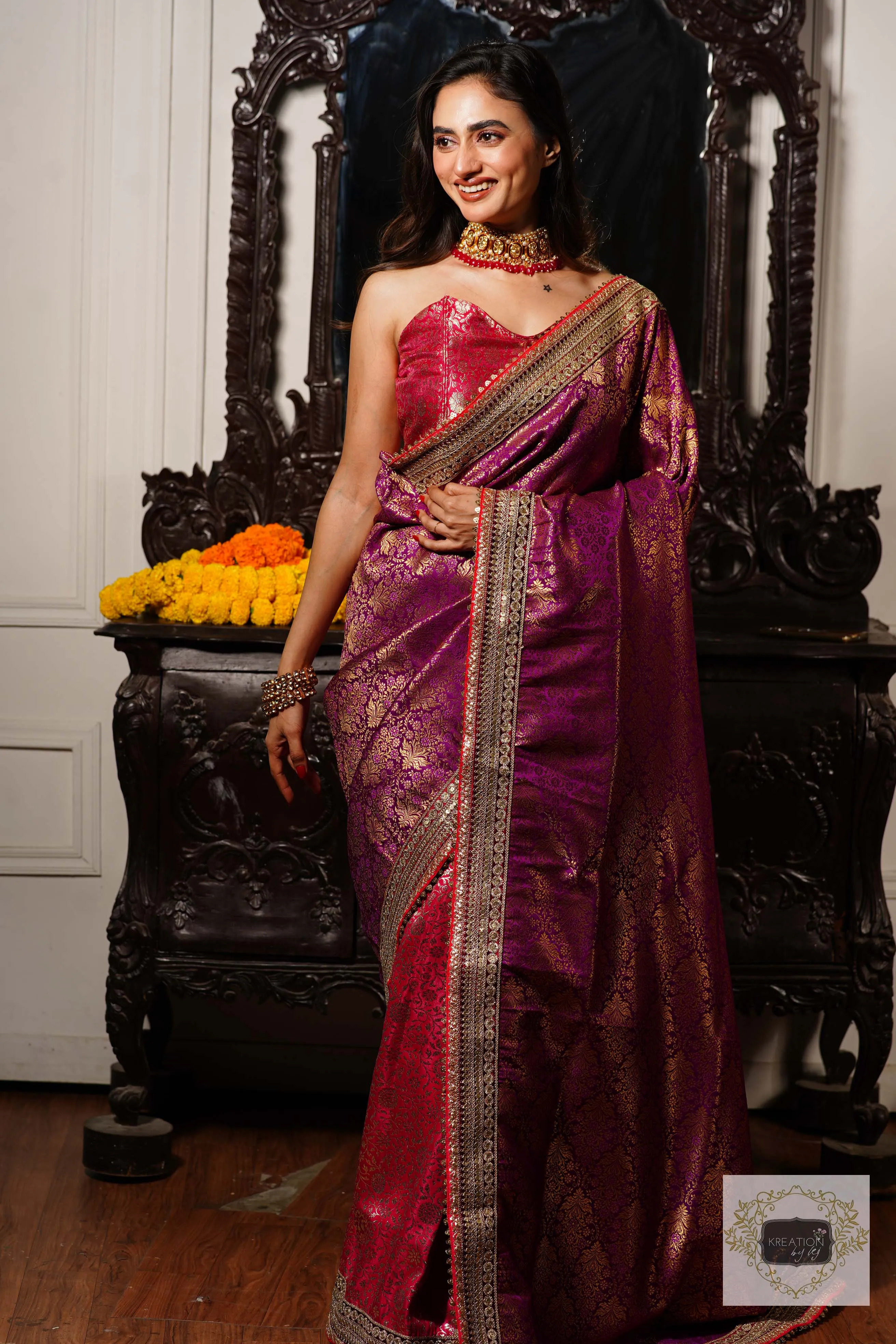 Gulab Jamuni Half Banarasi Saree