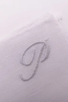 Hand-Embroidered Initial P White Linen Pocket Square