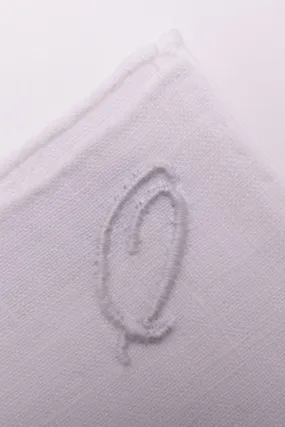 Hand-Embroidered Initial Q White Linen Pocket Square