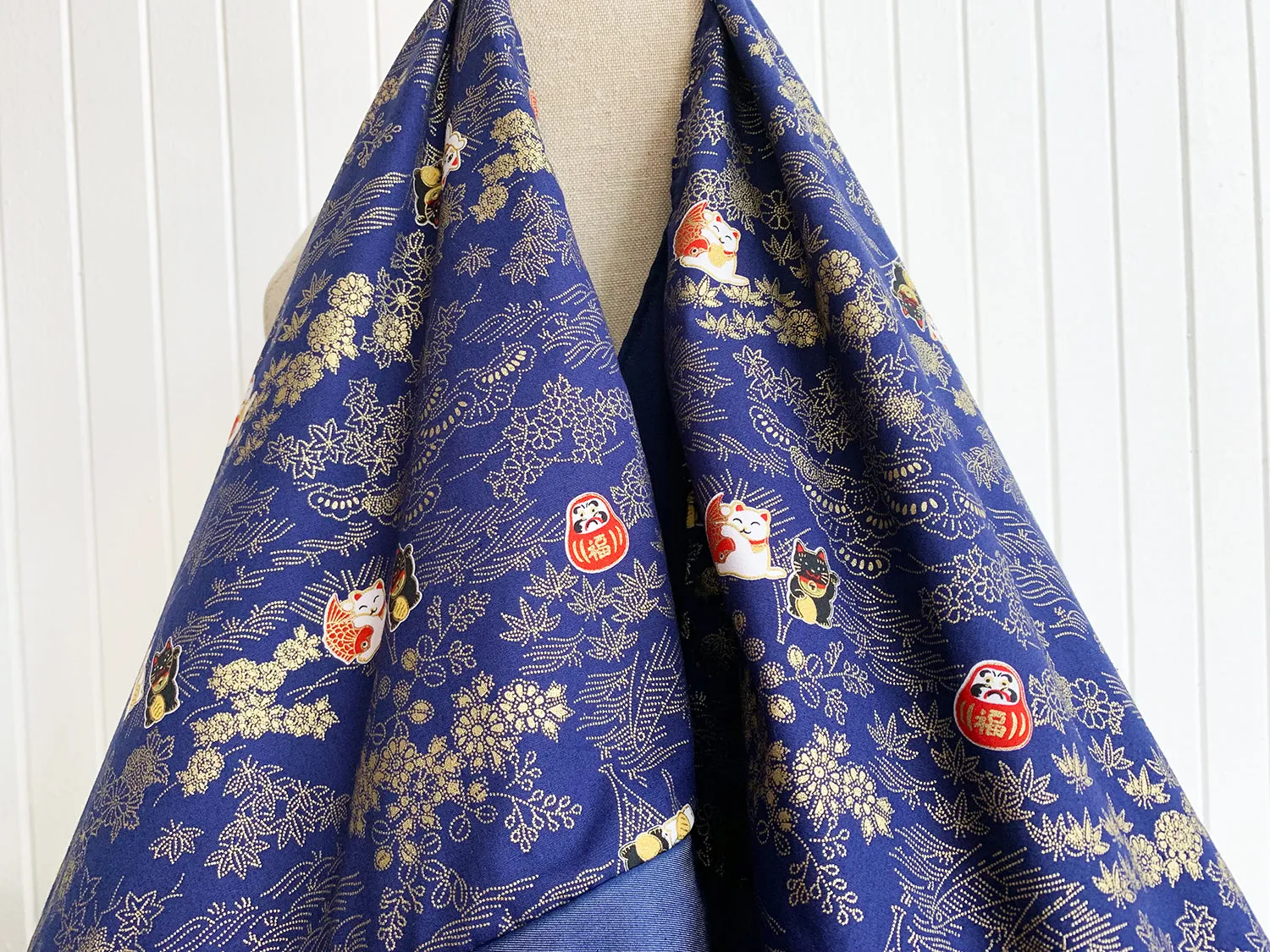 *Handmade* Origami bag | Market bag | Maneki-neko (Navy Blue)