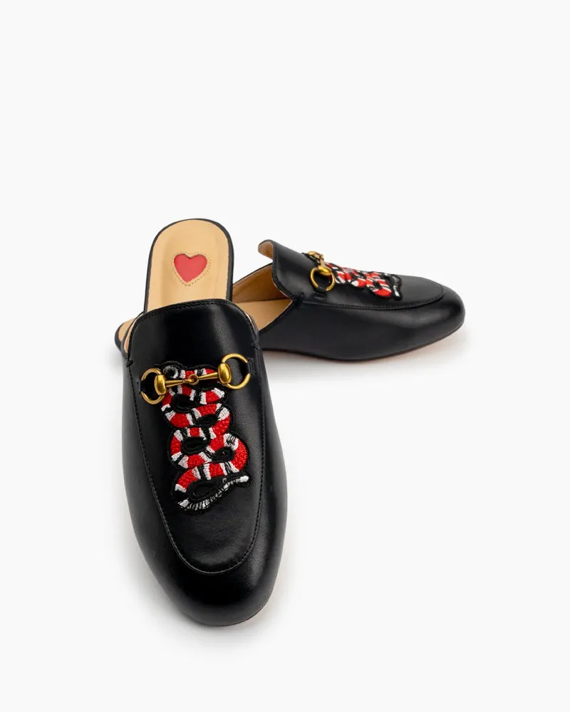 Heart Metal Buckle Embroidery Pattern Mules