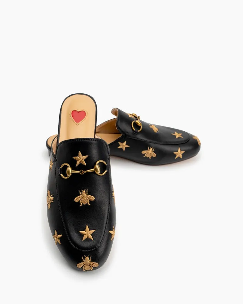 Heart Metal Buckle Embroidery Pattern Mules