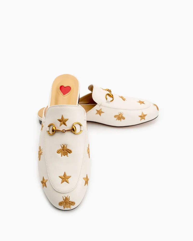 Heart Metal Buckle Embroidery Pattern Mules