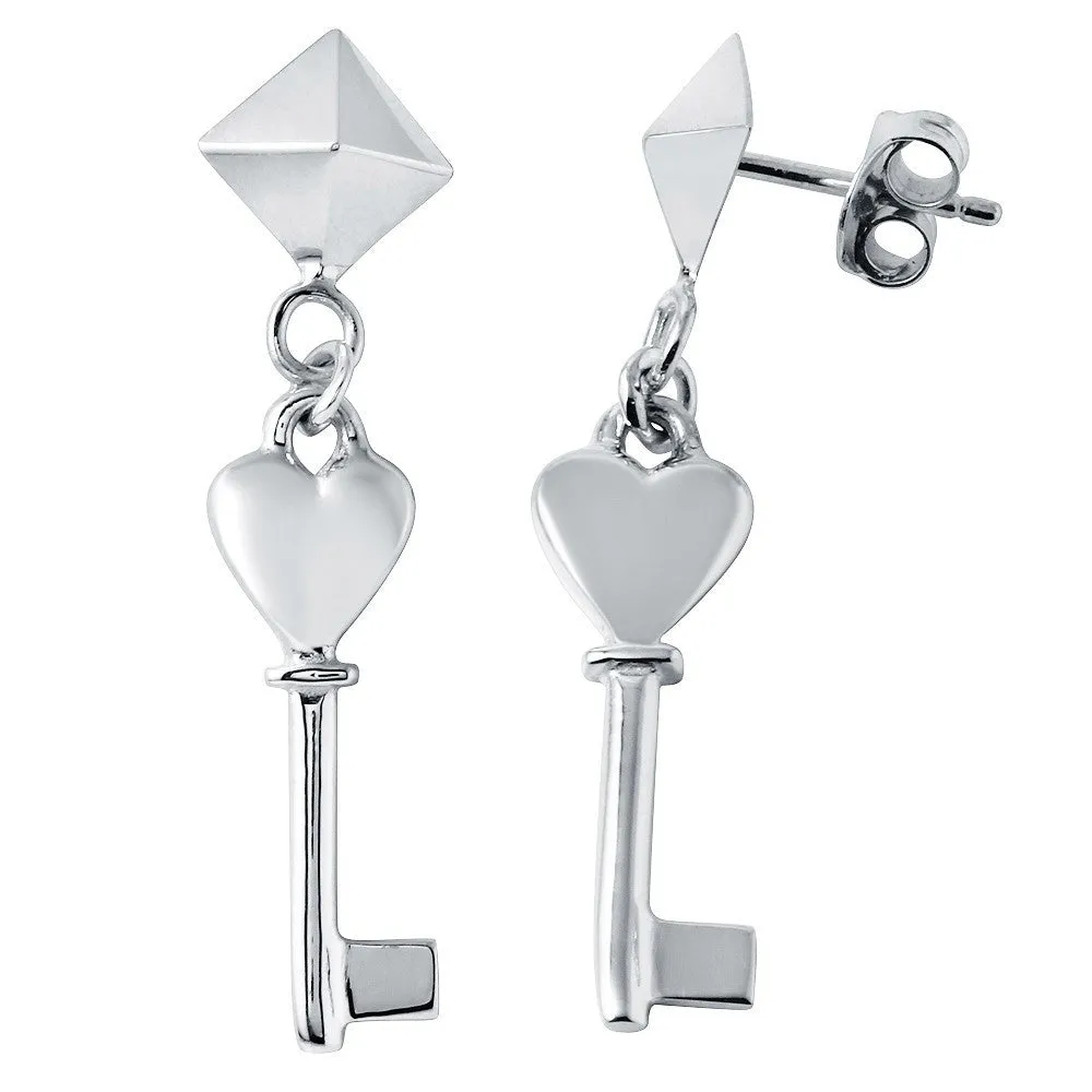 Heart Skeleton Key Stud Earrings