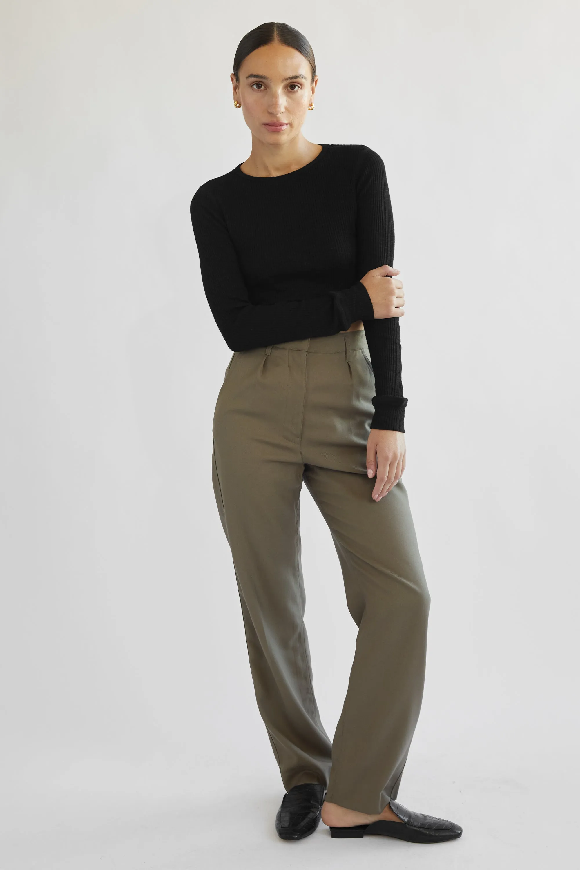 High Waisted Straight Leg Trousers