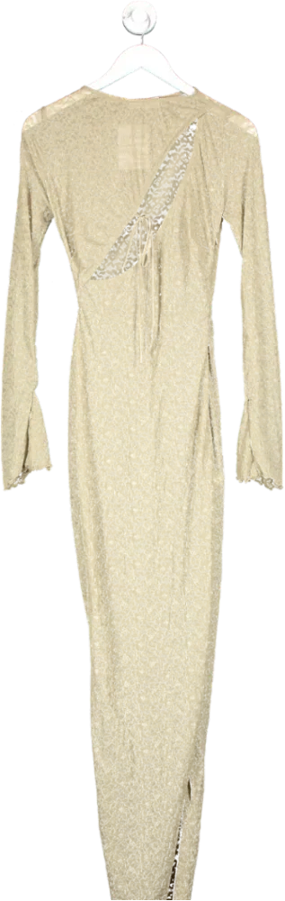 House of CB Beige Giovanna Stone Floral Lace Maxi Dress UK XS