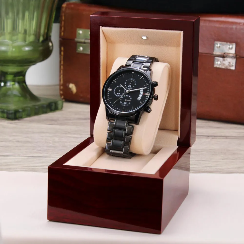 I Love You Dad - My Greatest Supporter Engraved Design Black Chronograph Watch For Father's Day