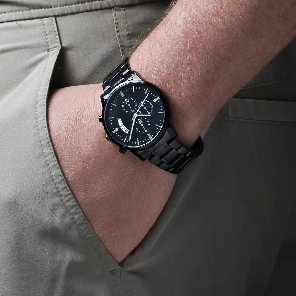 I Love You Dad - My Greatest Supporter Engraved Design Black Chronograph Watch For Father's Day