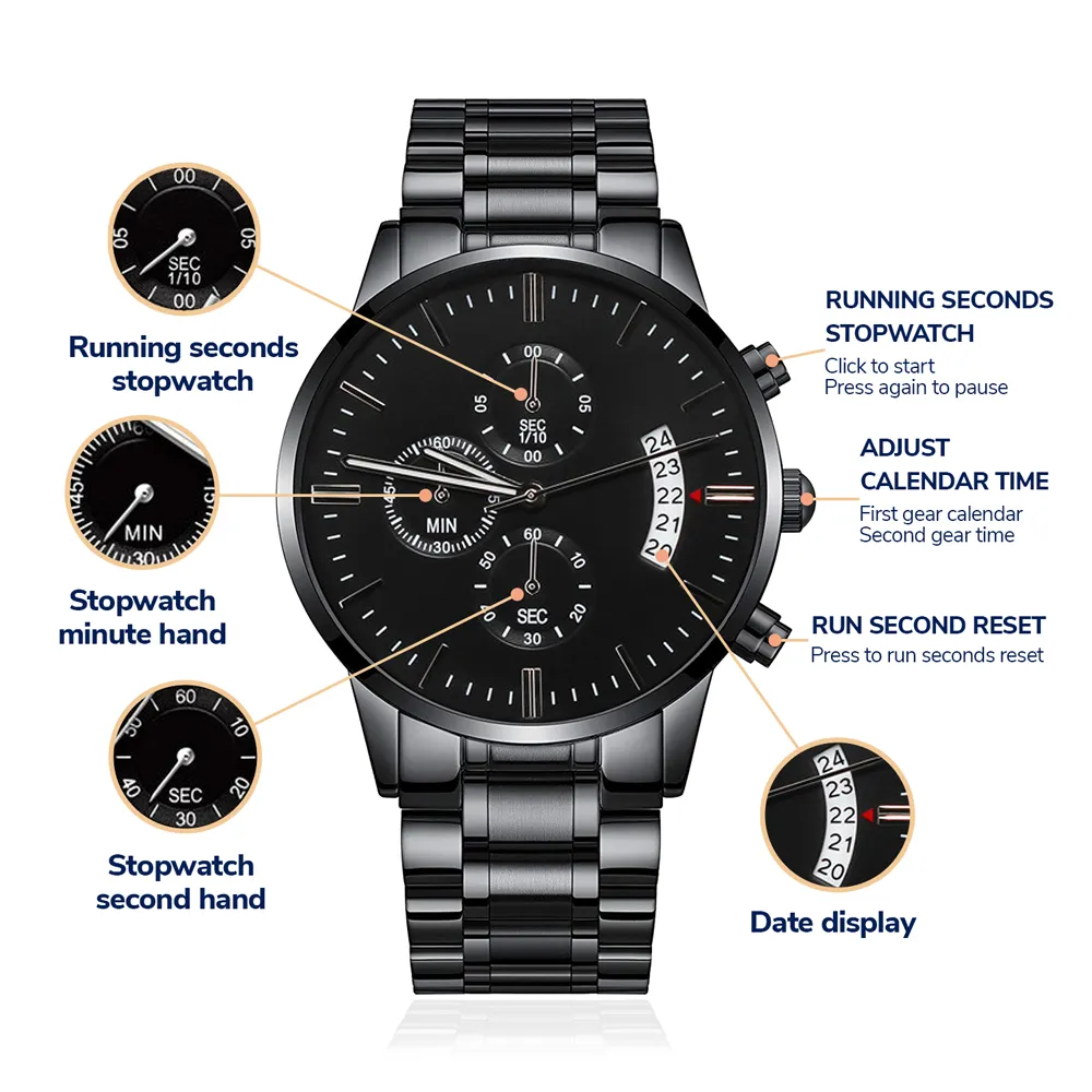 I Love You Dad - My Greatest Supporter Engraved Design Black Chronograph Watch For Father's Day