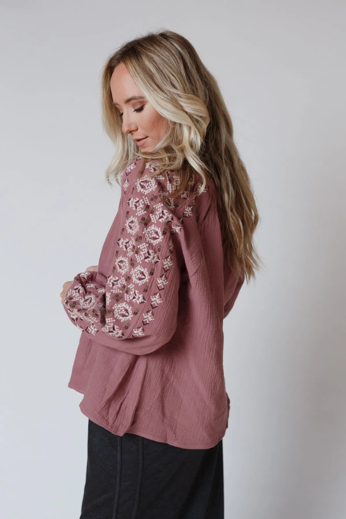 In The Valley Embroidered Blouse - Dark Mauve