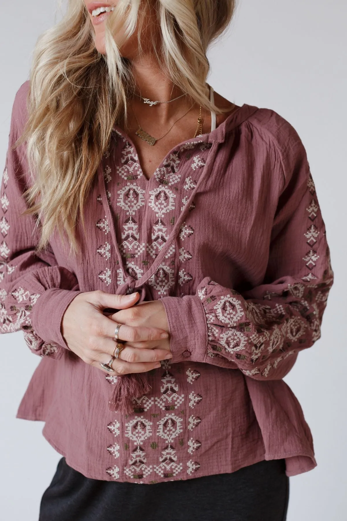 In The Valley Embroidered Blouse - Dark Mauve