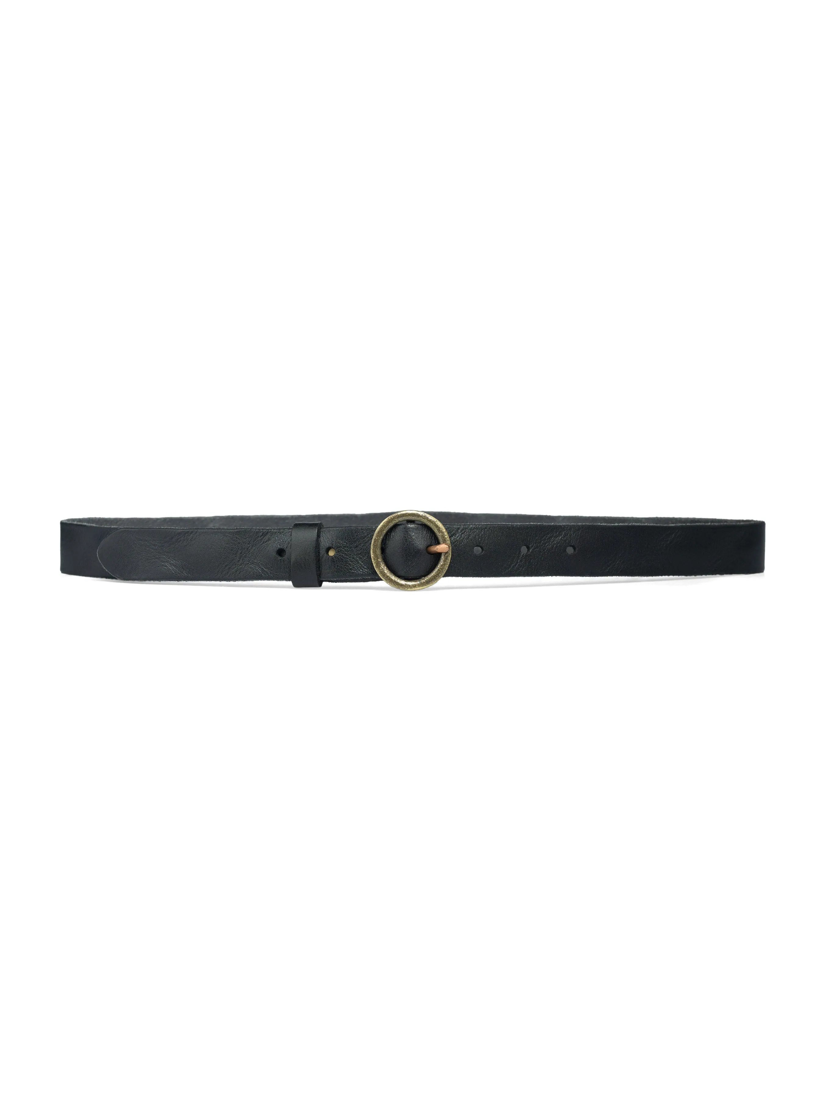 Italian Rustic Leather Belt with Round Gold-toned Buckle