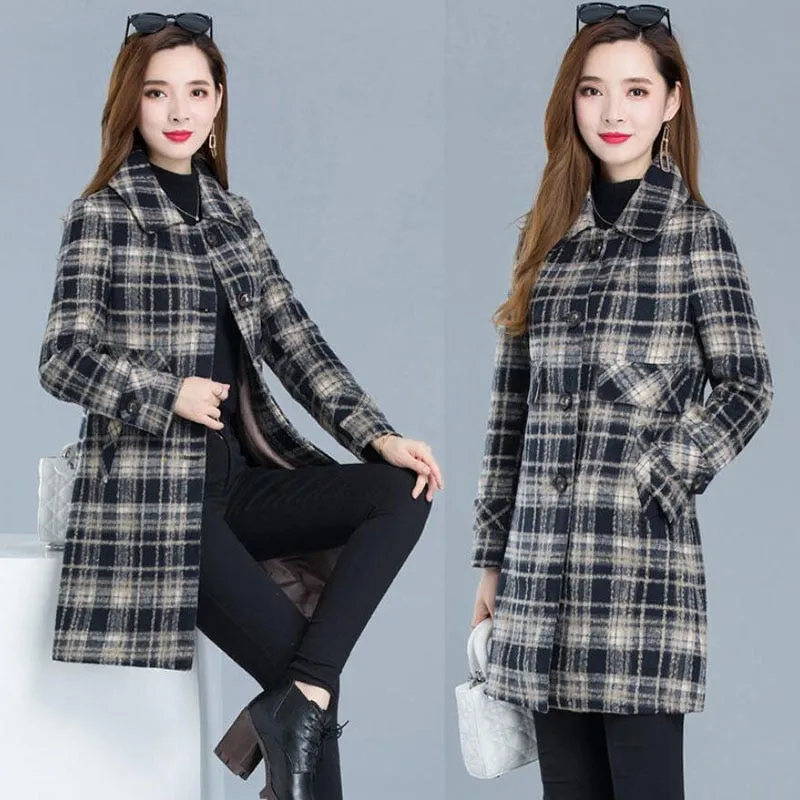 JARAH Design Women's Fine Fashion Elegant Pink & Brown Plaid Luxury Style Wool Coat Jacket