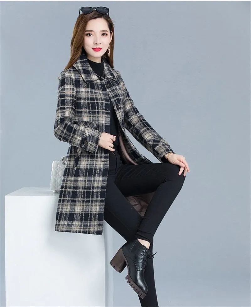 JARAH Design Women's Fine Fashion Elegant Pink & Brown Plaid Luxury Style Wool Coat Jacket