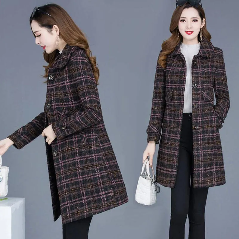 JARAH Design Women's Fine Fashion Elegant Pink & Brown Plaid Luxury Style Wool Coat Jacket