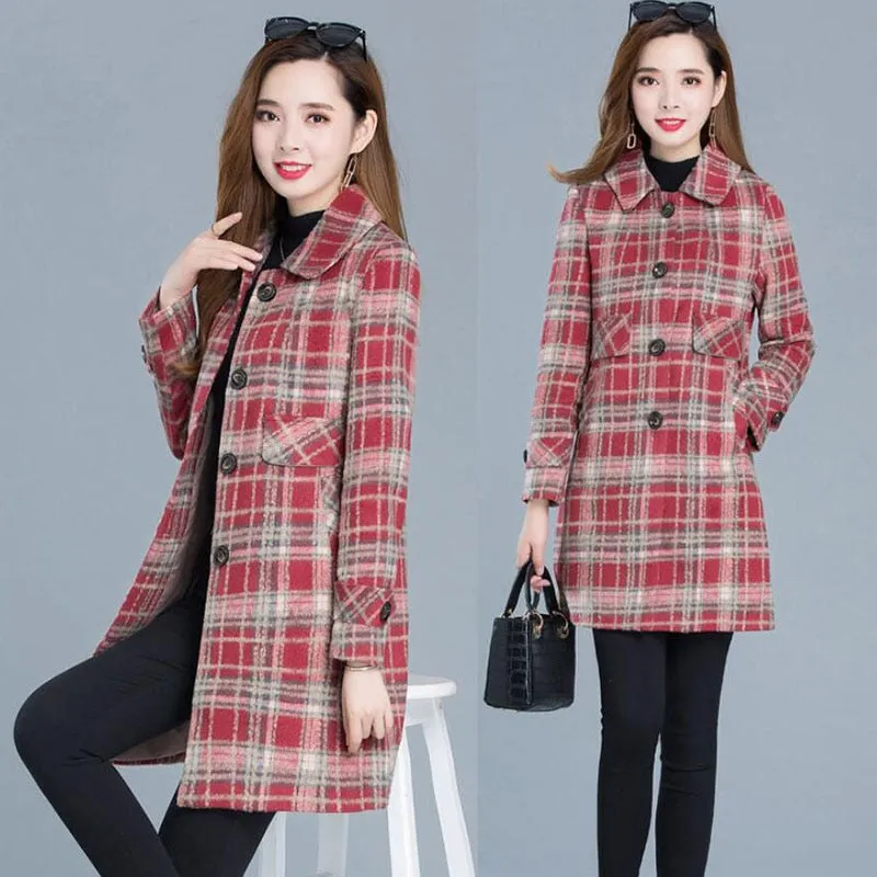 JARAH Design Women's Fine Fashion Elegant Pink & Brown Plaid Luxury Style Wool Coat Jacket