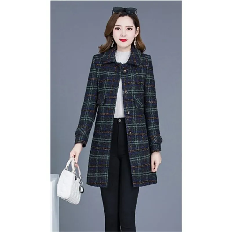 JARAH Design Women's Fine Fashion Elegant Pink & Brown Plaid Luxury Style Wool Coat Jacket