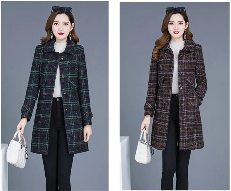 JARAH Design Women's Fine Fashion Elegant Pink & Brown Plaid Luxury Style Wool Coat Jacket