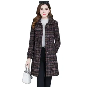 JARAH Design Women's Fine Fashion Elegant Pink & Brown Plaid Luxury Style Wool Coat Jacket