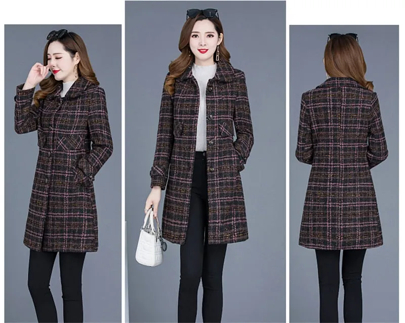 JARAH Design Women's Fine Fashion Elegant Pink & Brown Plaid Luxury Style Wool Coat Jacket