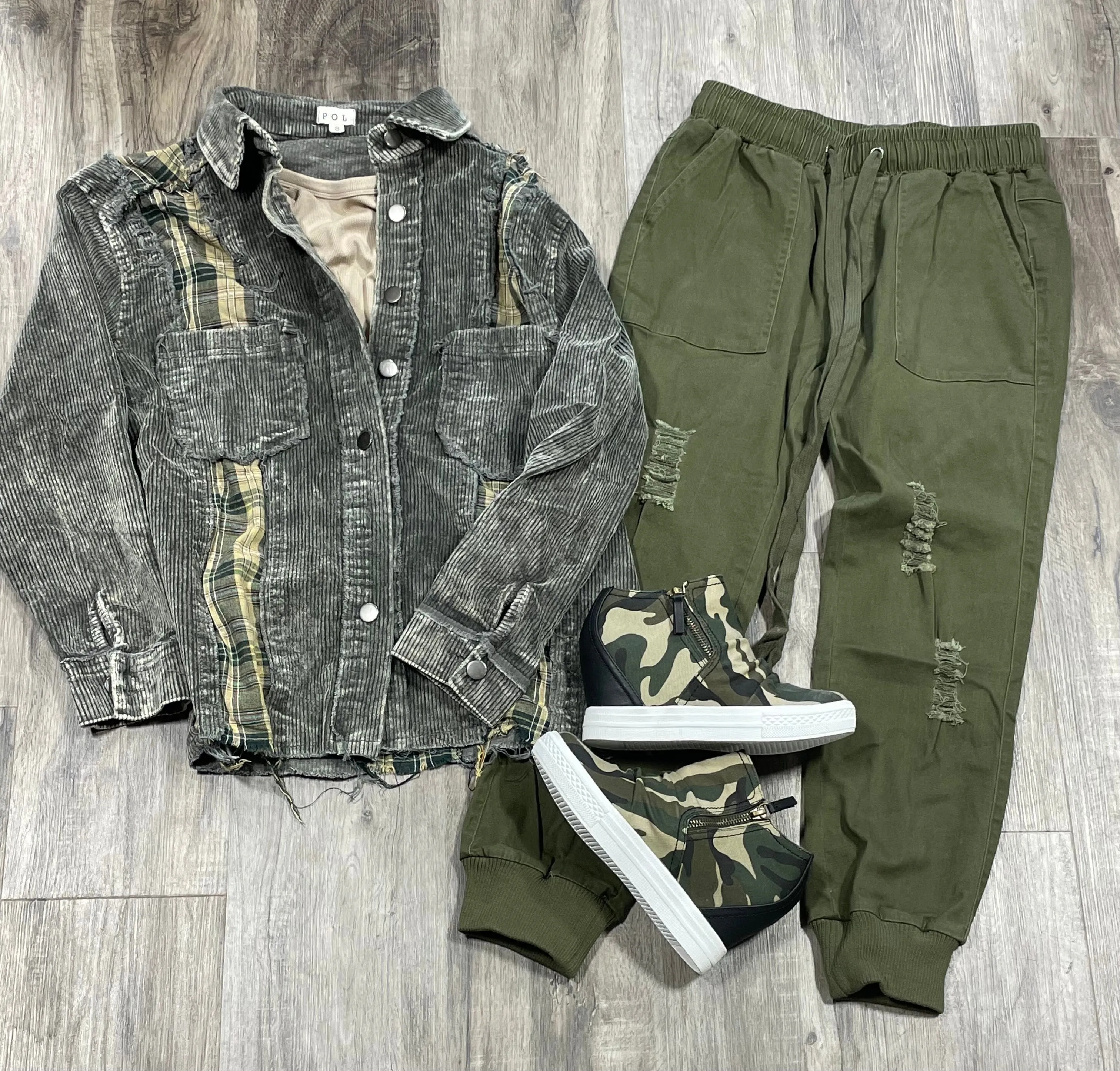 Jess Distressed Joggers- Olive