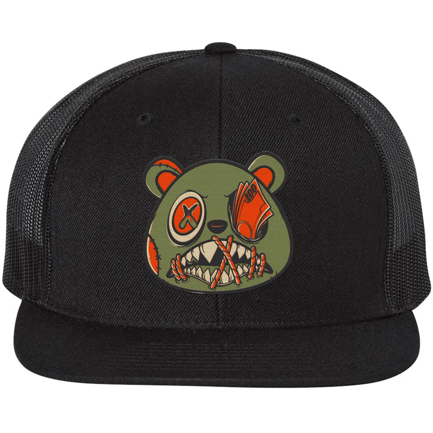 Jordan 5 Olive 5s Flat Brim Trucker Snapback Hat to Match : CELADON MONEY TALKS BAWS