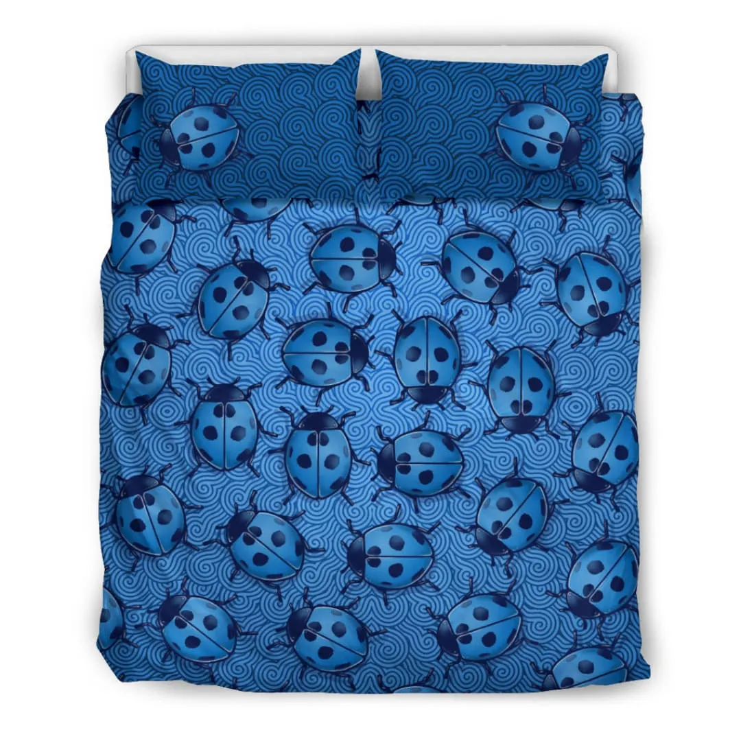 Lady Bug Swirl Bedding Set - Blue w/Beige Inner