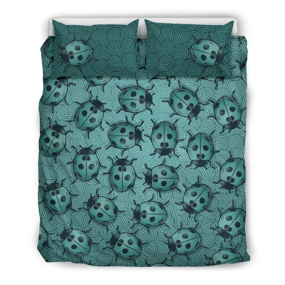 Lady Bug Swirl Bedding Set - Teal w/Beige Inner