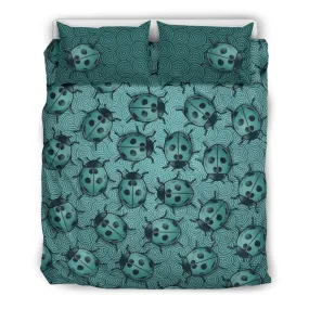 Lady Bug Swirl Bedding Set - Teal w/Beige Inner