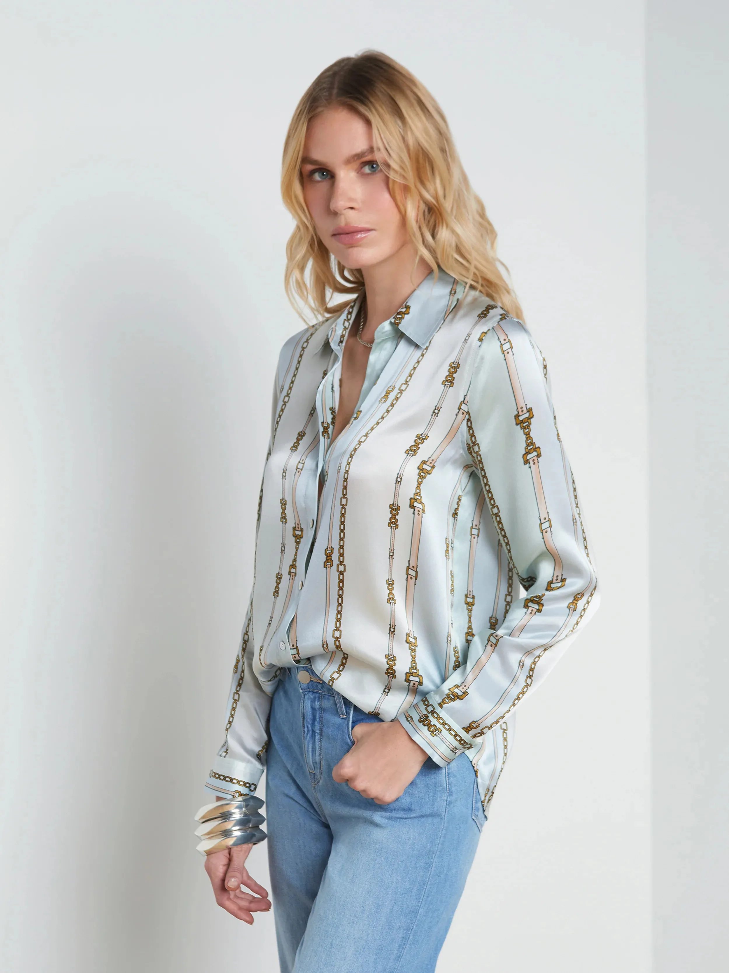 L’agence - Tyler Silk Blouse - Pastel Multi Belt Stripe